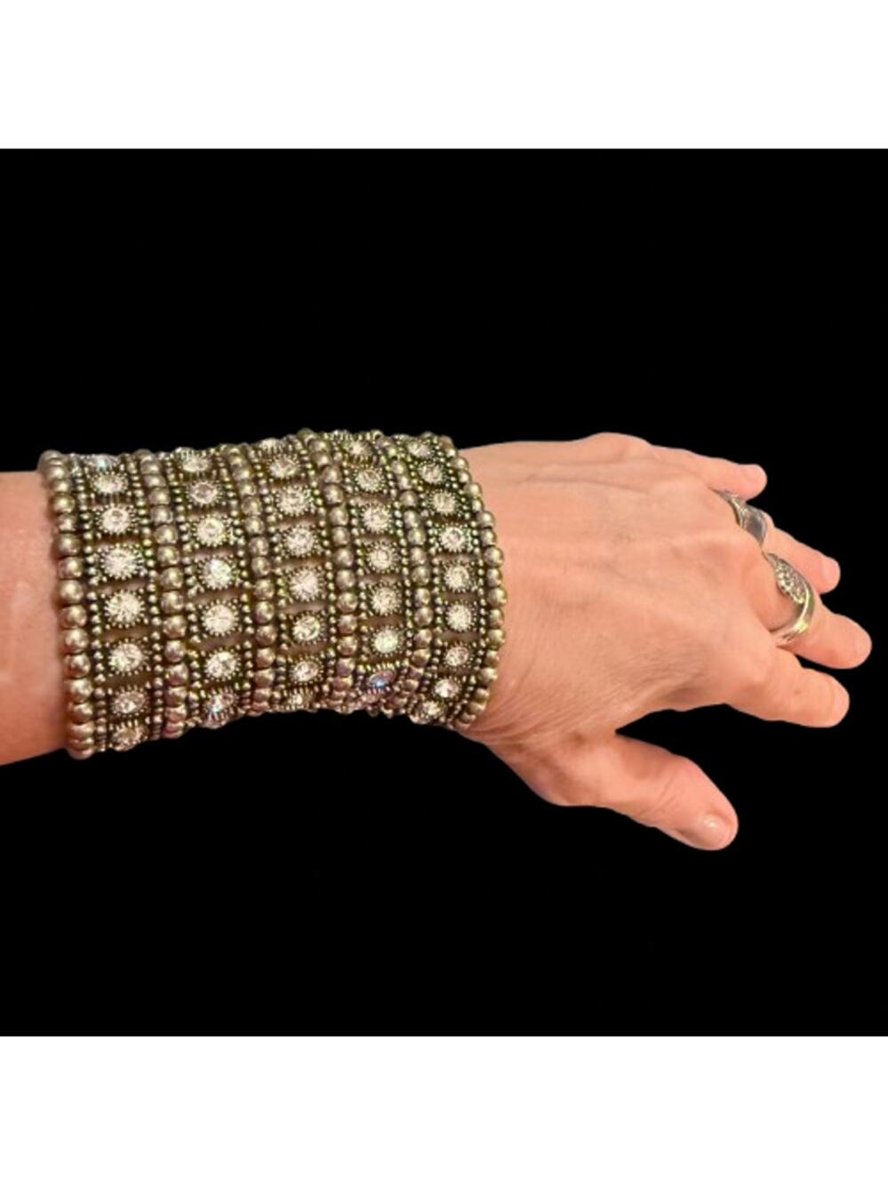 Vintage Style Multilayer Rhinestone Silver Stretch Bracelet